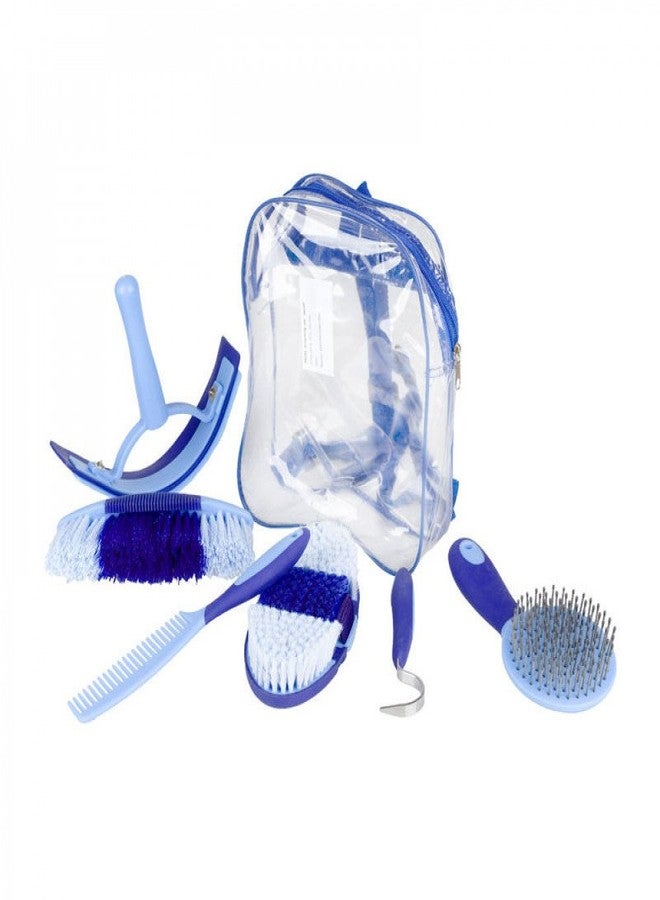 HORZE 6-Piece Easy Clean Horse Grooming Set with Convenient Storage Bag - Blue/Light Blue - One Size - Image 1